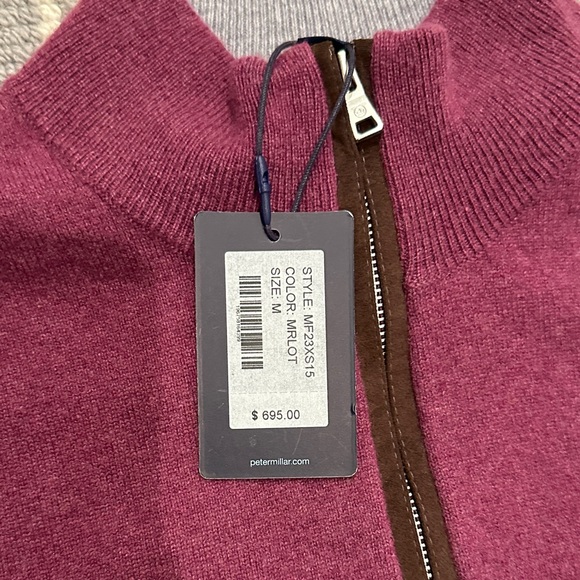 Peter Millar Men's Burgundy Zip-Up Sweater - Picture 3 of 7